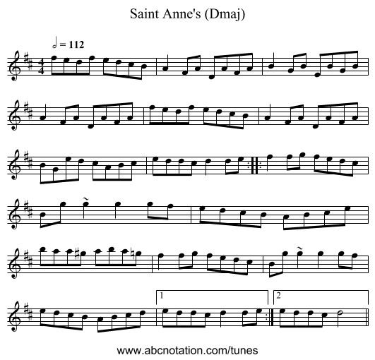 Saint Anne's (Dmaj) - staff notation