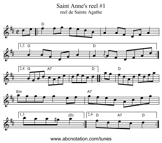 Saint Anne's reel #1 - staff notation