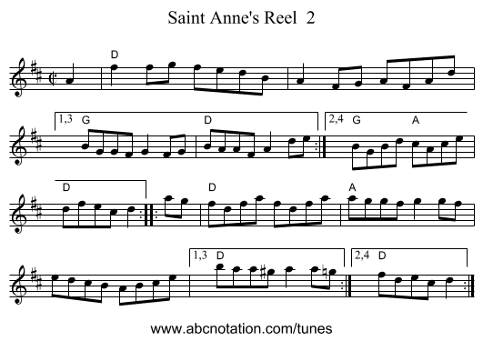 Saint Anne's Reel  2 - staff notation