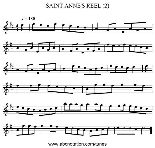 SAINT ANNE'S REEL (2) - staff notation