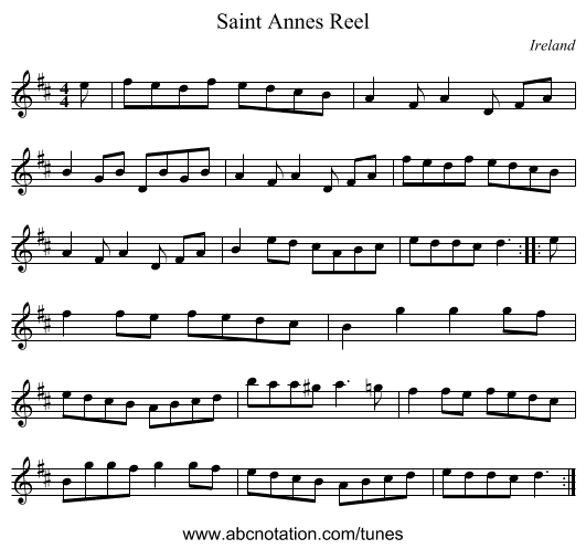 Saint Annes Reel - staff notation