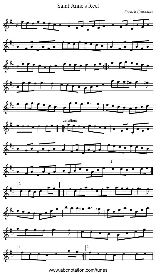 Saint Anne's Reel - staff notation
