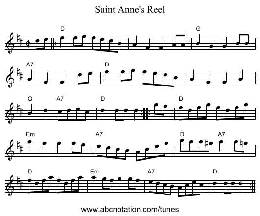 Saint Anne's Reel - staff notation