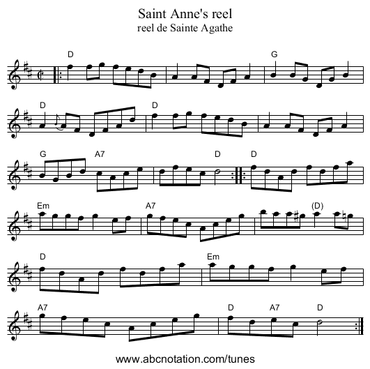 Saint Anne's reel - staff notation