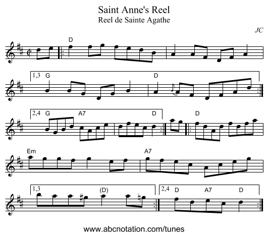 Saint Anne's Reel - staff notation