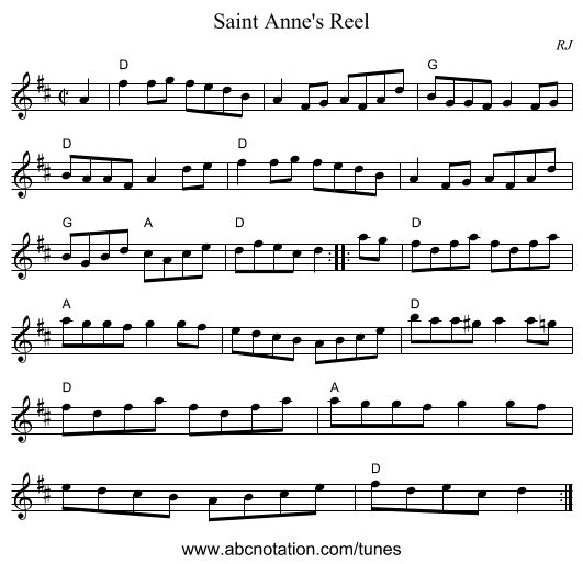 Saint Anne's Reel - staff notation