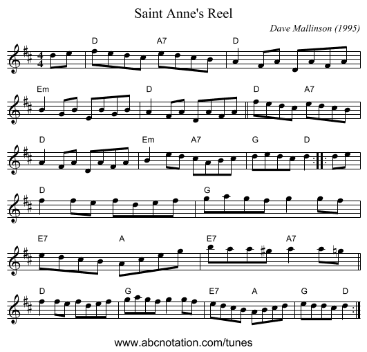 Saint Anne's Reel - staff notation