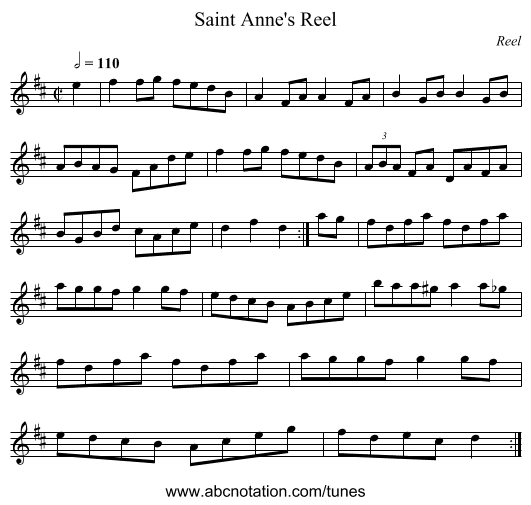 Saint Anne's Reel - staff notation