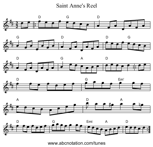 Saint Anne's Reel - staff notation