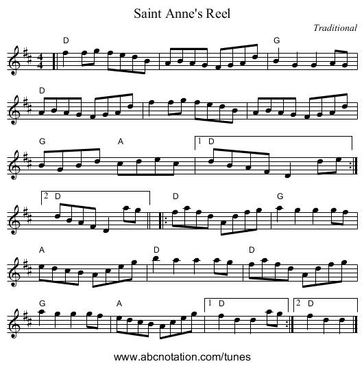 Saint Anne's Reel - staff notation