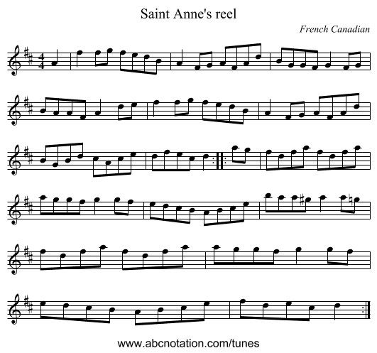 Saint Anne's reel - staff notation