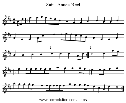 Saint Anne's Reel - staff notation