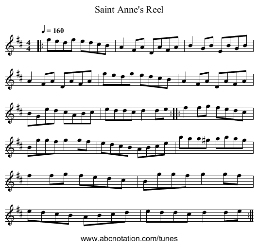 Saint Anne's Reel - staff notation
