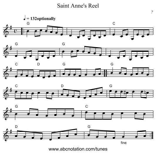 Saint Anne's Reel - staff notation