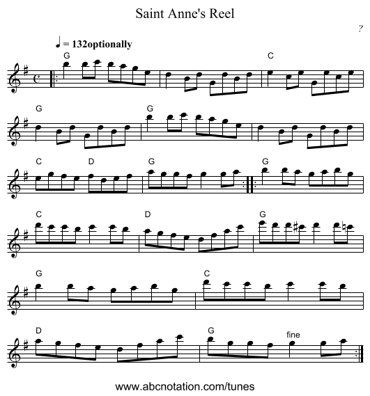 Saint Anne's Reel - staff notation