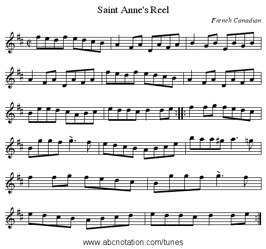 Saint Anne's Reel - staff notation