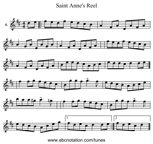 Saint Anne's Reel - staff notation