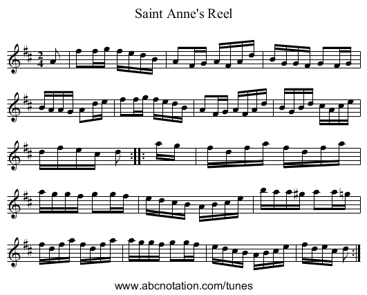 Saint Anne's Reel - staff notation