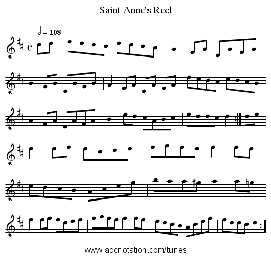 Saint Anne's Reel - staff notation