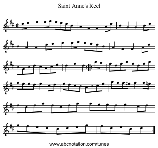 Saint Anne's Reel - staff notation