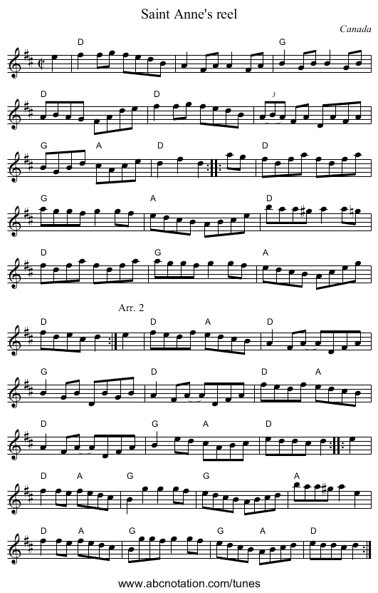 Saint Anne's reel - staff notation