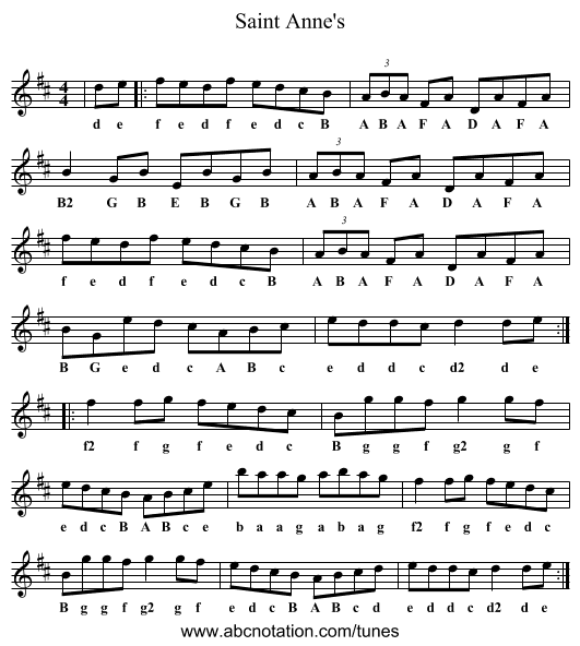 Saint Anne's - staff notation
