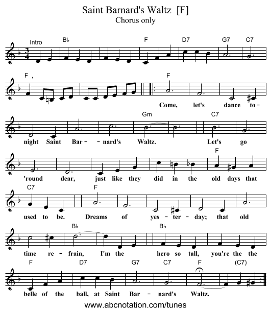 Saint Barnard's Waltz  [F] - staff notation
