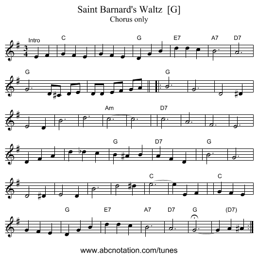 Saint Barnard's Waltz  [G] - staff notation