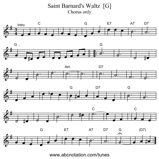 Saint Barnard's Waltz  [G] - staff notation