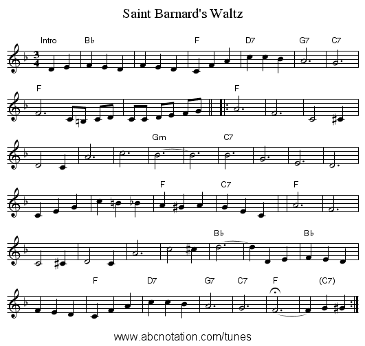 Saint Barnard's Waltz - staff notation
