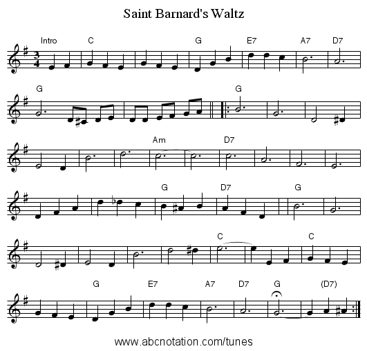 Saint Barnard's Waltz - staff notation