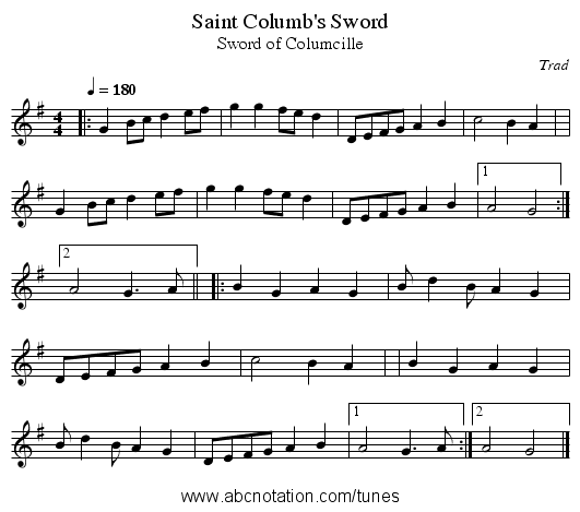 Saint Columb's Sword - staff notation