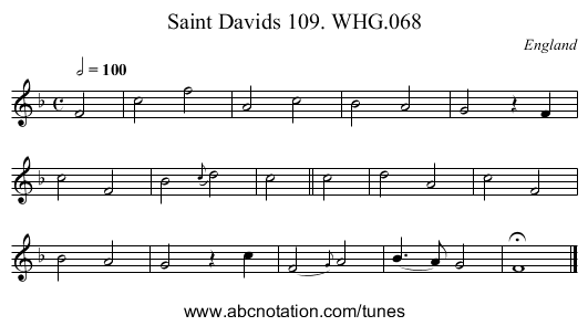 Saint Davids 109. WHG.068 - staff notation