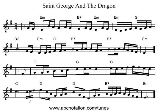 Saint George And The Dragon - staff notation