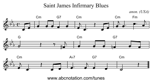 Saint James Infirmary Blues - staff notation