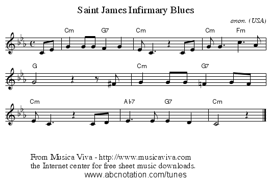 Saint James Infirmary Blues - staff notation