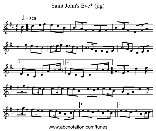 Saint John's Eve* (jig) - staff notation