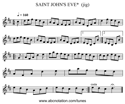 SAINT JOHN'S EVE*  (jig) - staff notation