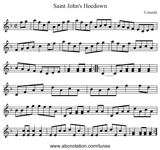 Saint John's Hoedown - staff notation