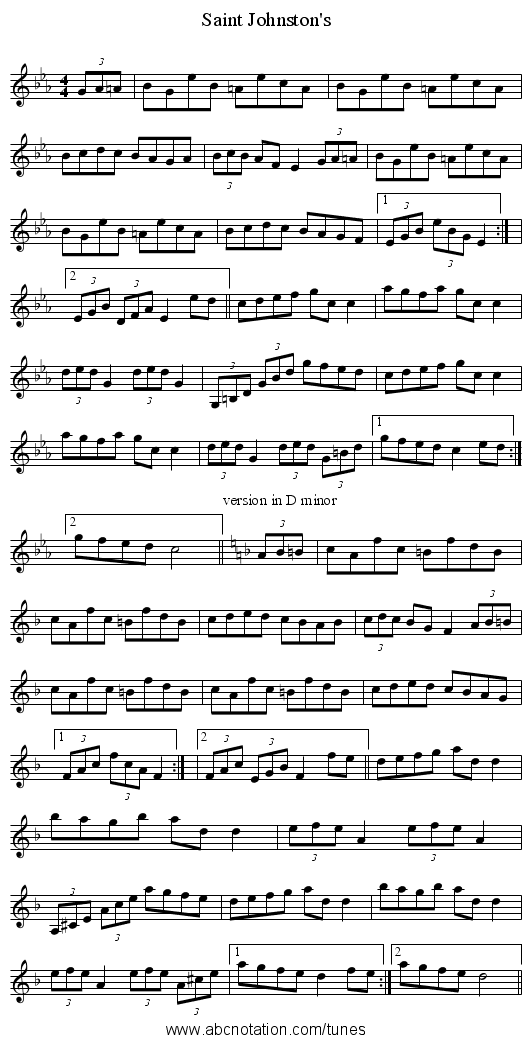 Saint Johnston's - staff notation