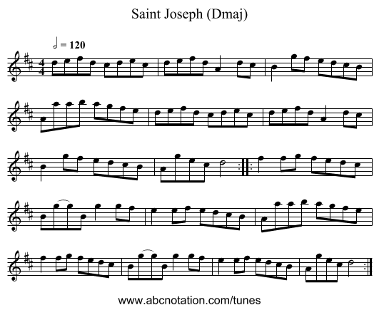 Saint Joseph (Dmaj) - staff notation