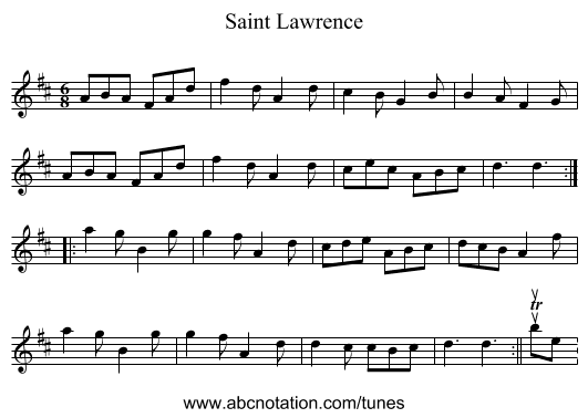 Saint Lawrence - staff notation