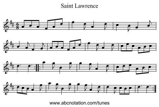 Saint Lawrence - staff notation