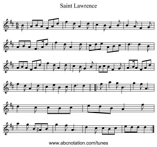 Saint Lawrence - staff notation