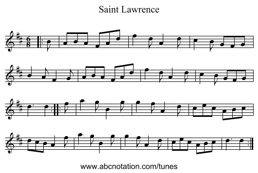 Saint Lawrence - staff notation