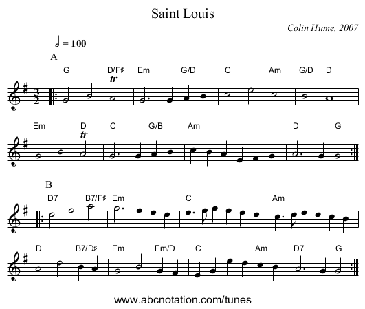 Saint Louis - staff notation