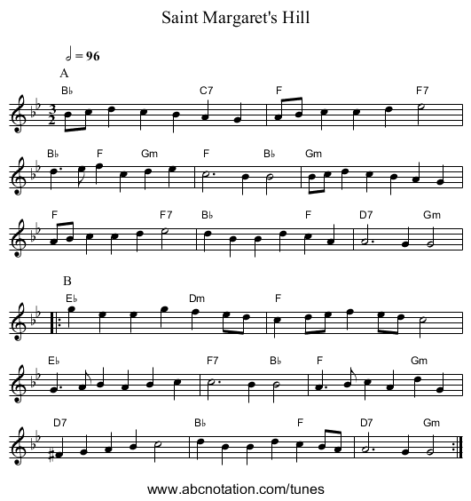 Saint Margaret's Hill - staff notation