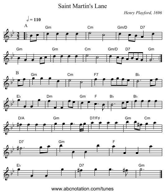 Saint Martin's Lane - staff notation