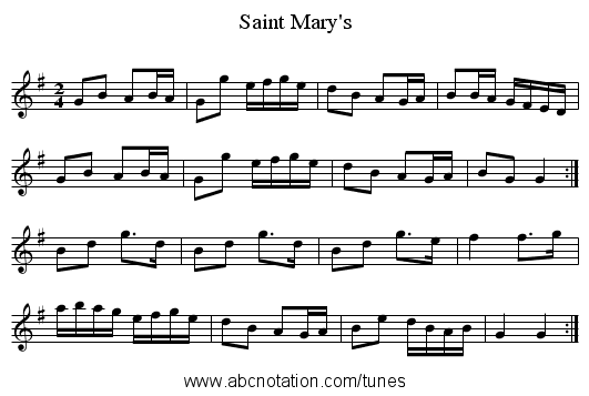 Saint Mary's - staff notation