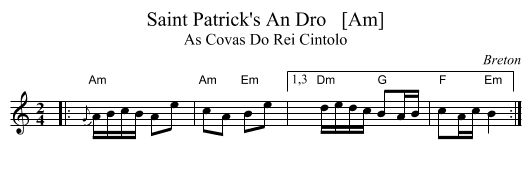Saint Patrick's An Dro   [Am] - staff notation